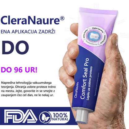 CleraNaure® Comfort Seal Pro • Do 96 ur varne pritrditve • 💧 Vodoodporno • 🌡️ ThermoBond tehnologija • Udobno prileganje 🦷